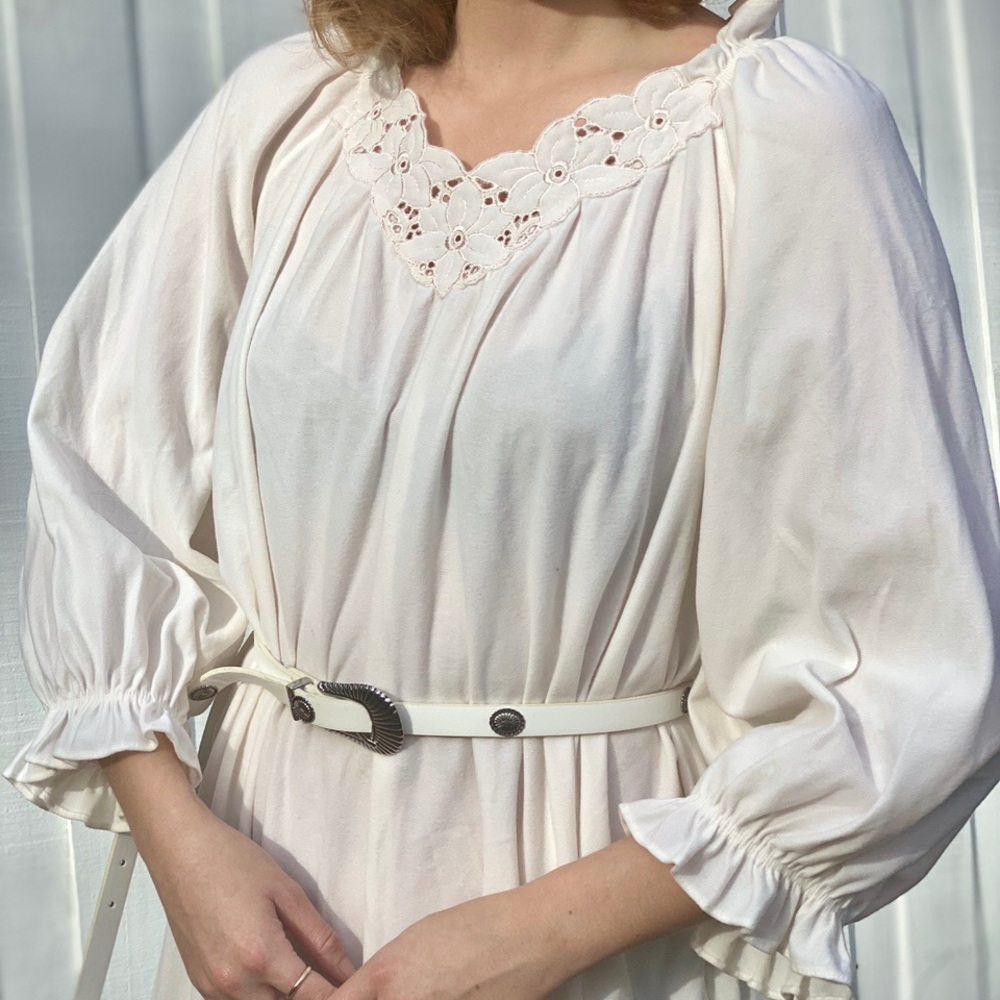 1970s vintage cream puff sleeve poet nightgown.